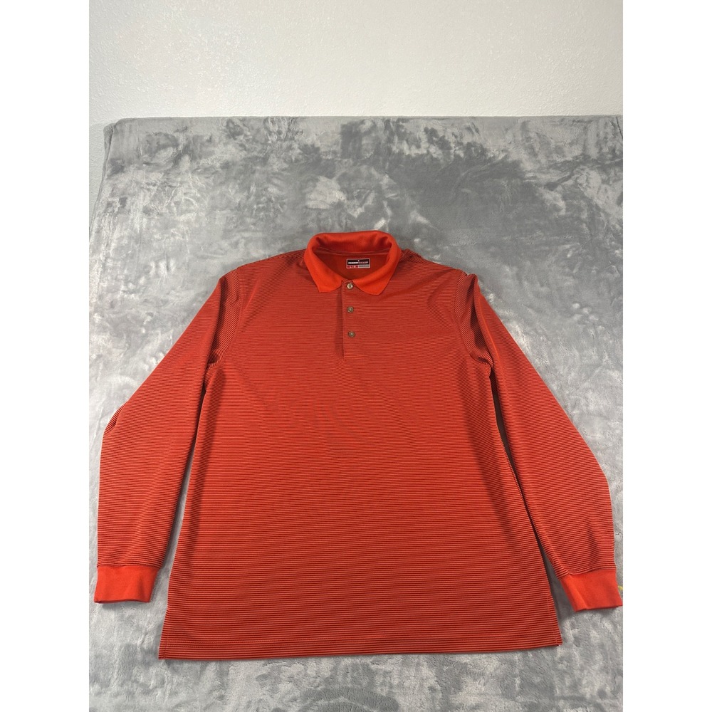 Grand‎ Slam Performance Mens L G Orange Stripe Long Sleeve Polo Golf Shirt